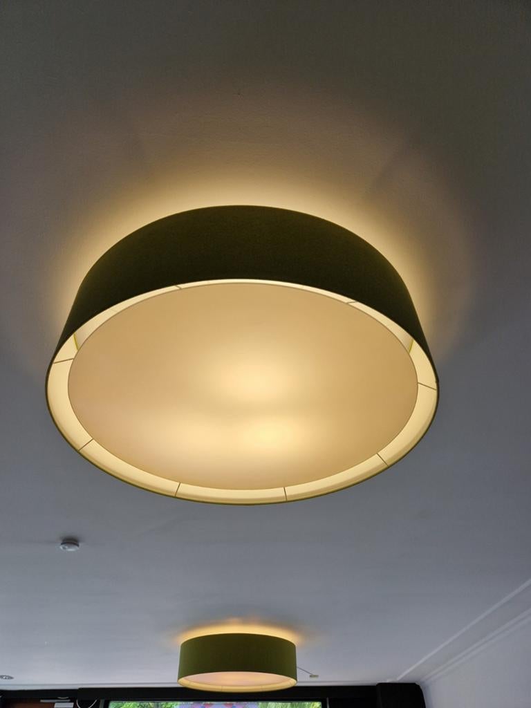 3x Plafondlampen 120 cm - Groen Stoffen Kap, Huis en Inrichting, Lampen | Plafondlampen, Ophalen, Zo goed als nieuw, Stof, Modern, Rond, Plafondbevestiging