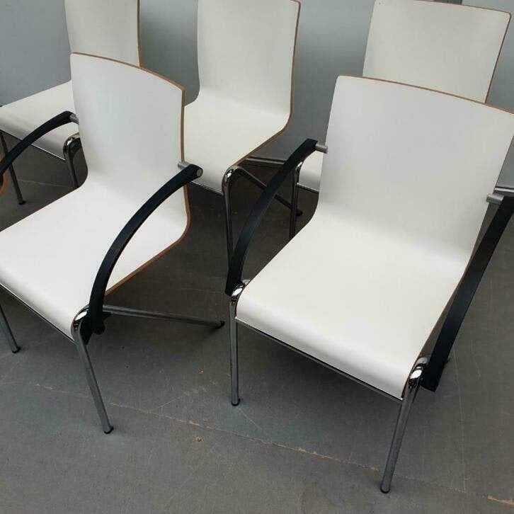 6x DRABERT VUELO houten design stoelen antraciet en wit, Ophalen, Gebruikt, Vijf, Zes of meer stoelen