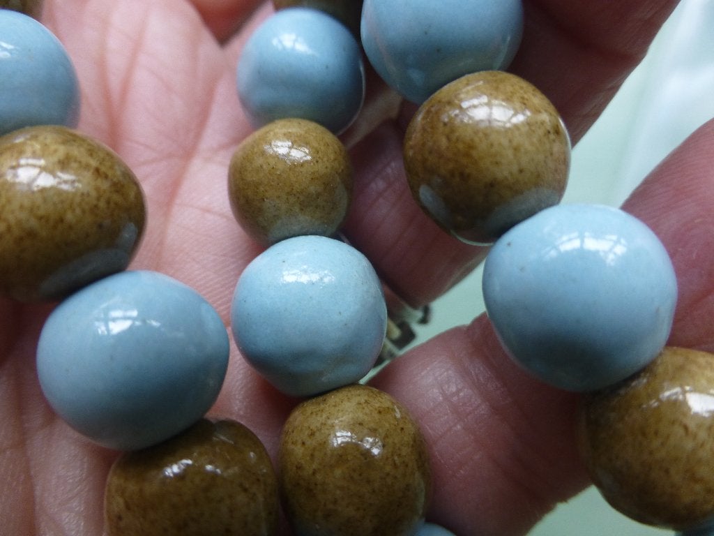 ART Collier van Keramiek Kralen met Blauwe en Bruine Glazuur, Sieraden, Tassen en Uiterlijk, Kettingen, Verzenden, Nieuw, Blauw