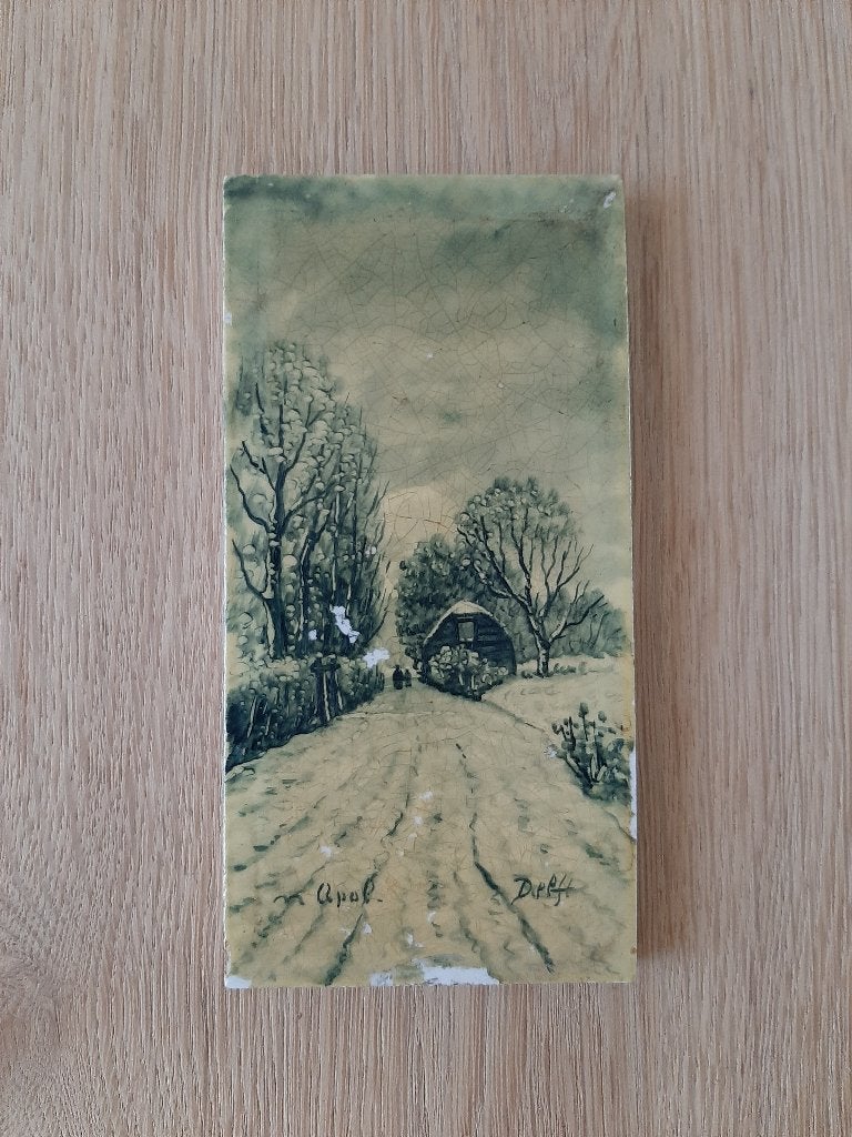 Tegel Tegeltje winters landschap Delft naar Louis Apol, Ophalen