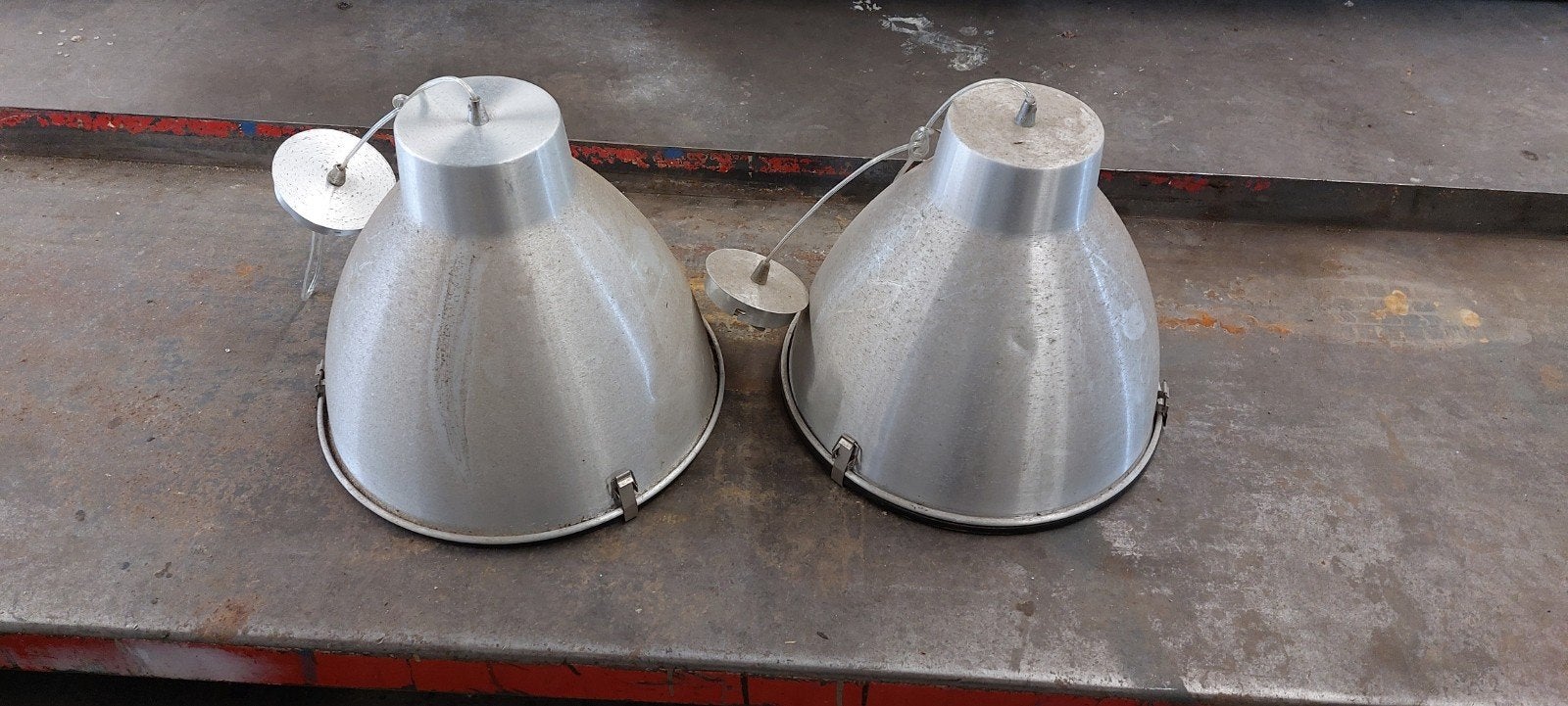 Set van 2 industriële hanglampen, aluminium, Overige merken, Gebruikt, Industrieel, Overige fittingen