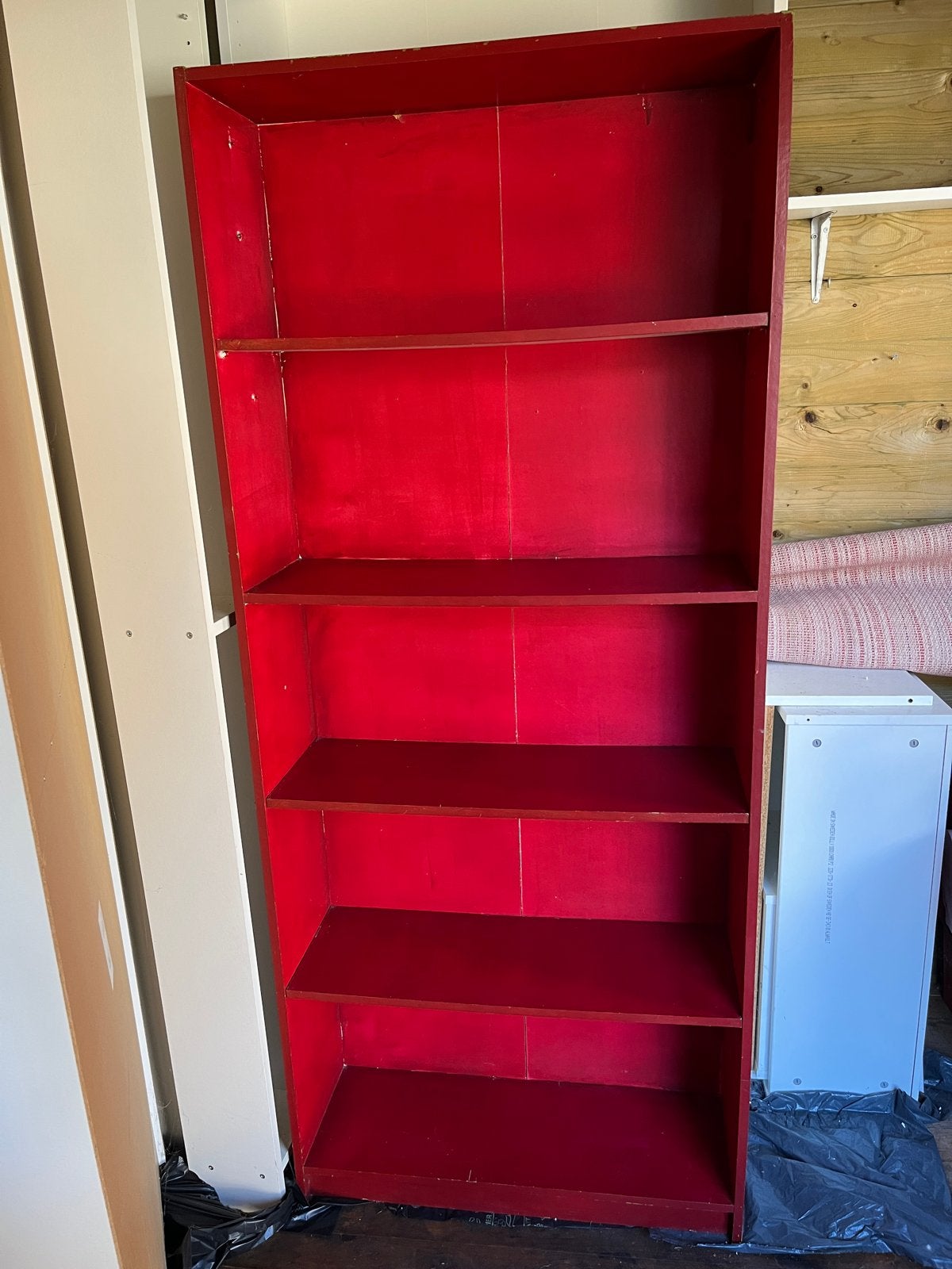 Rode Boekenkast met 5 Schappen - H177 B75.5 D25 cm, Ophalen, Met plank(en), Gebruikt, 50 tot 100 cm