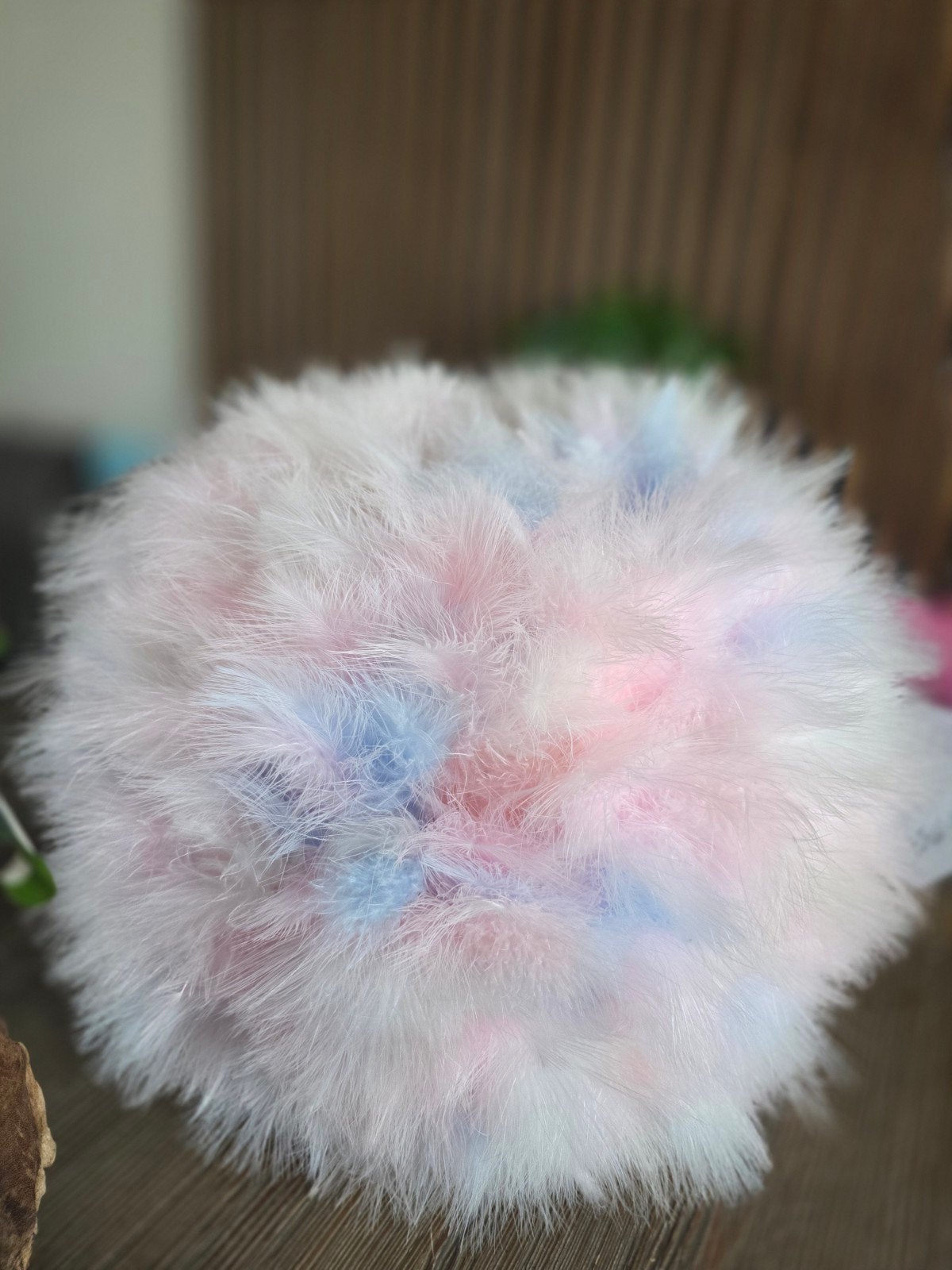 Pastel kleuren veren lampenkap, roze, blauwe & wit., Hanglamp, Meerkleurig, Rond, 30 cm