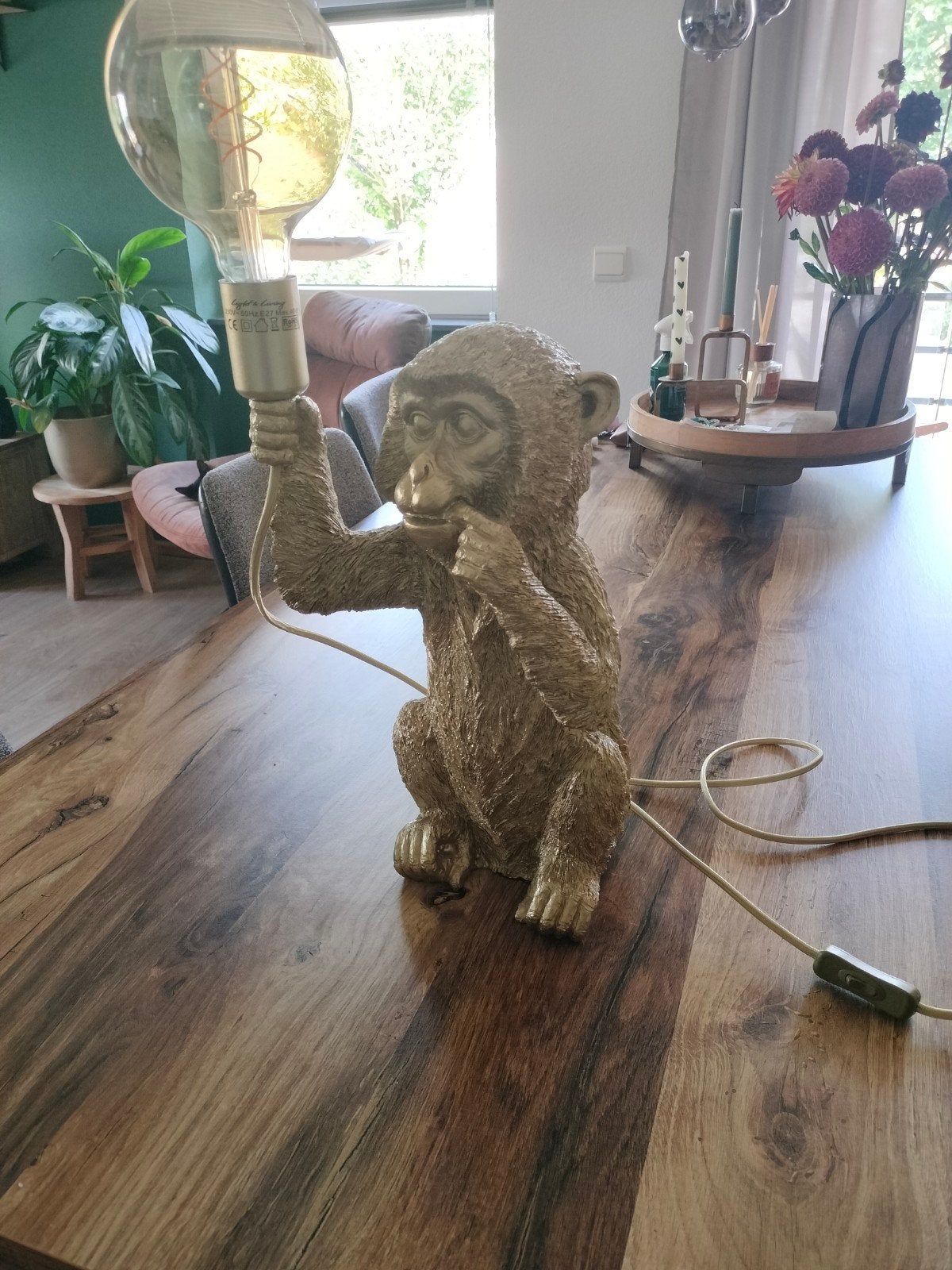 goude apenlamp, Huis en Inrichting, Lampen | Tafellampen, Goud, Ophalen, Zo goed als nieuw