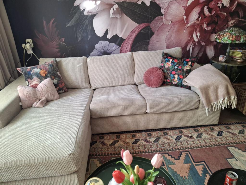 Mooie ribfluweel bank met chaise longue, Ophalen of Verzenden, Zo goed als nieuw
