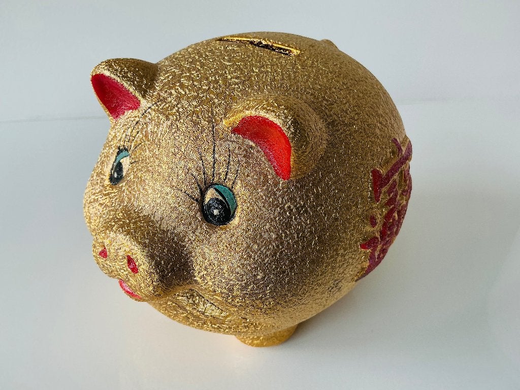Gouden Chinese spaarpot varken, Ophalen of Verzenden, Zo goed als nieuw, Steen, Aardewerk of Keramiek, Dier