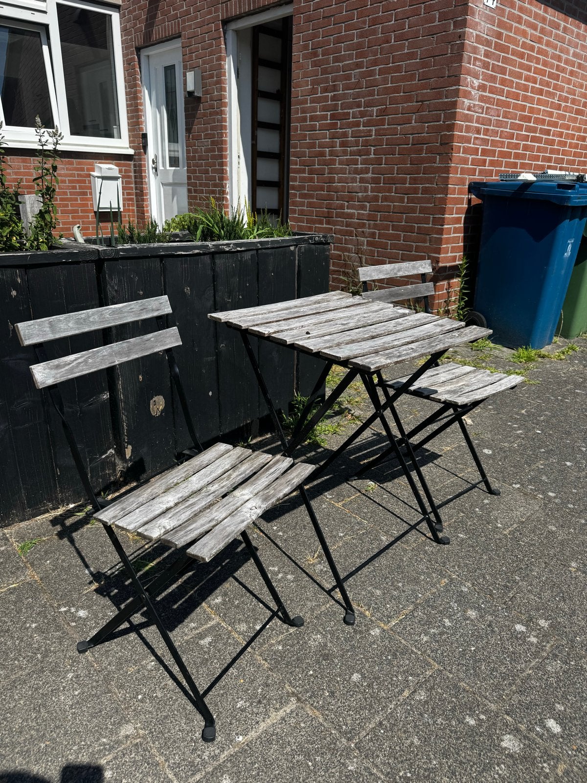 Tuinset: 2 stoelen en tafeltje, Tuin en Terras, Tuinsets en Loungesets, Gebruikt, Stoel, Tuinset, Hout