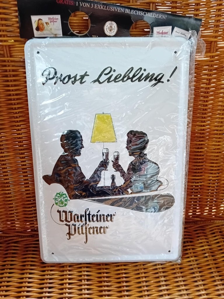 Warsteiner Pilsener blikken plaat 20x30cm Prost Liebling!, Ophalen of Verzenden, Nieuw, Reclamebord, Plaat of Schild, Overige merken