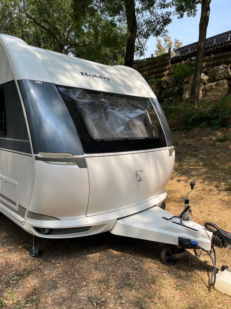 Hobby caravan 455 UF met mover, fietsendrager, voortent izgs, Rondzit, Hobby, Schokbreker, Dwarsbed