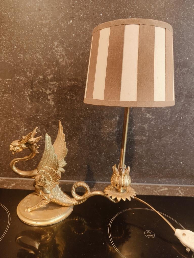 Antieke Mythologische Drakenlamp - Uniek Bronzen Design, Antiek en Kunst, Ophalen of Verzenden