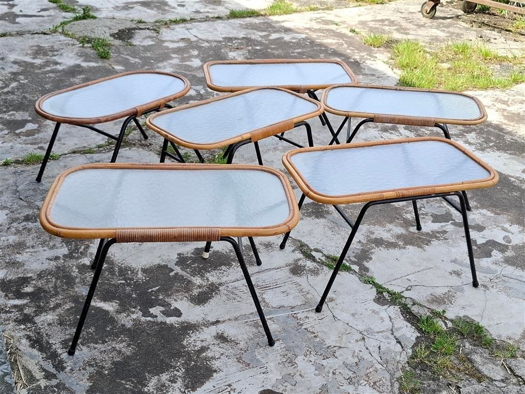Bijzettafels '60s ( rotan ) Retro/Vintage/Design, Ophalen, Gebruikt, Vintage, 55 tot 75 cm