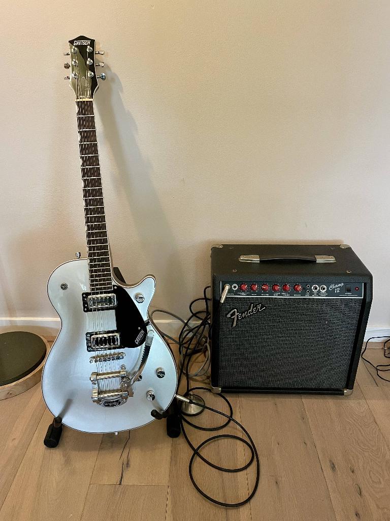 Gretsch Electromatic w/ Bigsby + Fender Champ 12 Amp + Case, Muziek en Instrumenten, Snaarinstrumenten | Gitaren | Akoestisch