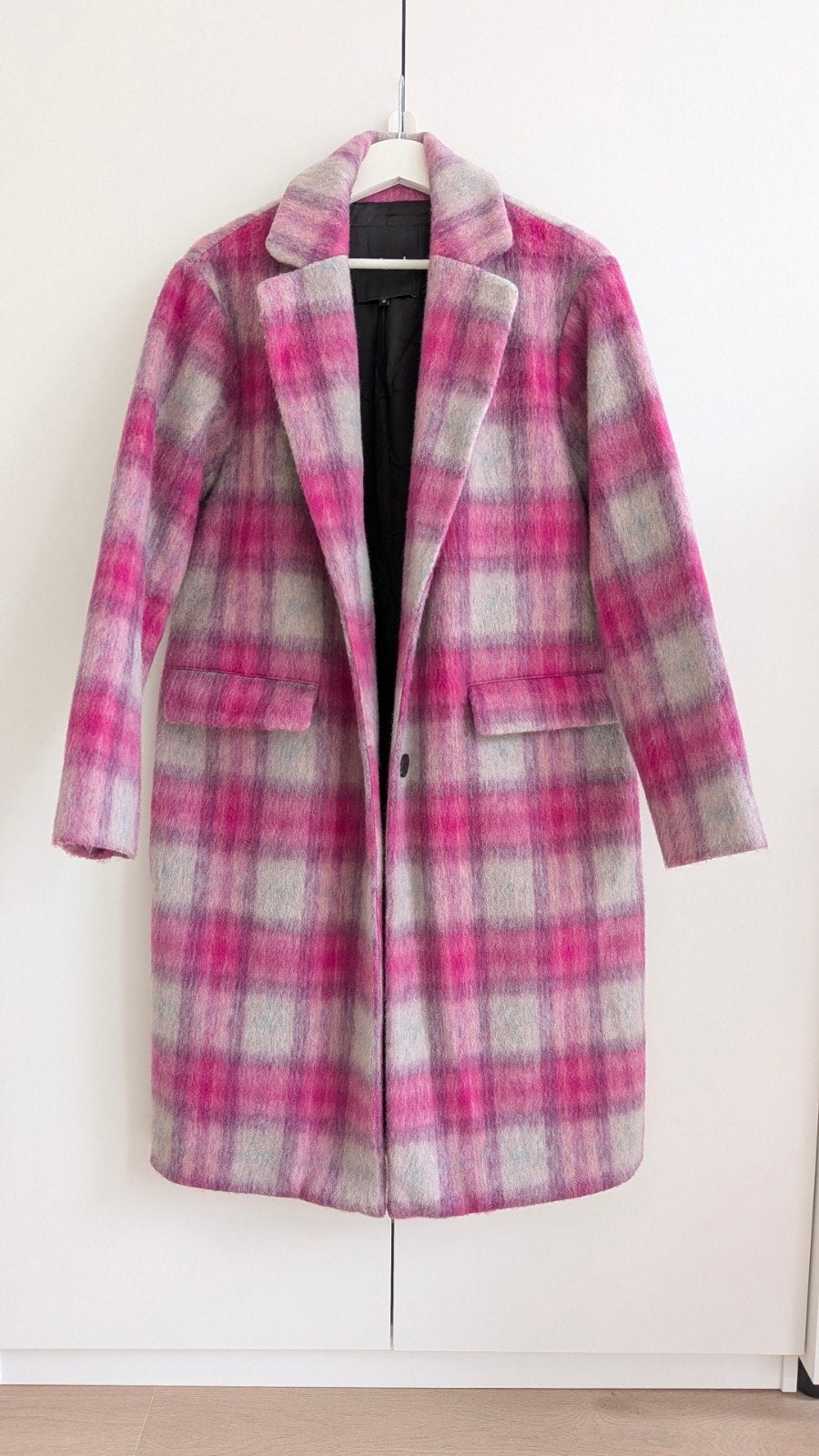 Desigual Pink Plaid Coat - Size M, Ophalen of Verzenden, Zo goed als nieuw, Maat 38/40 (M), Grijs