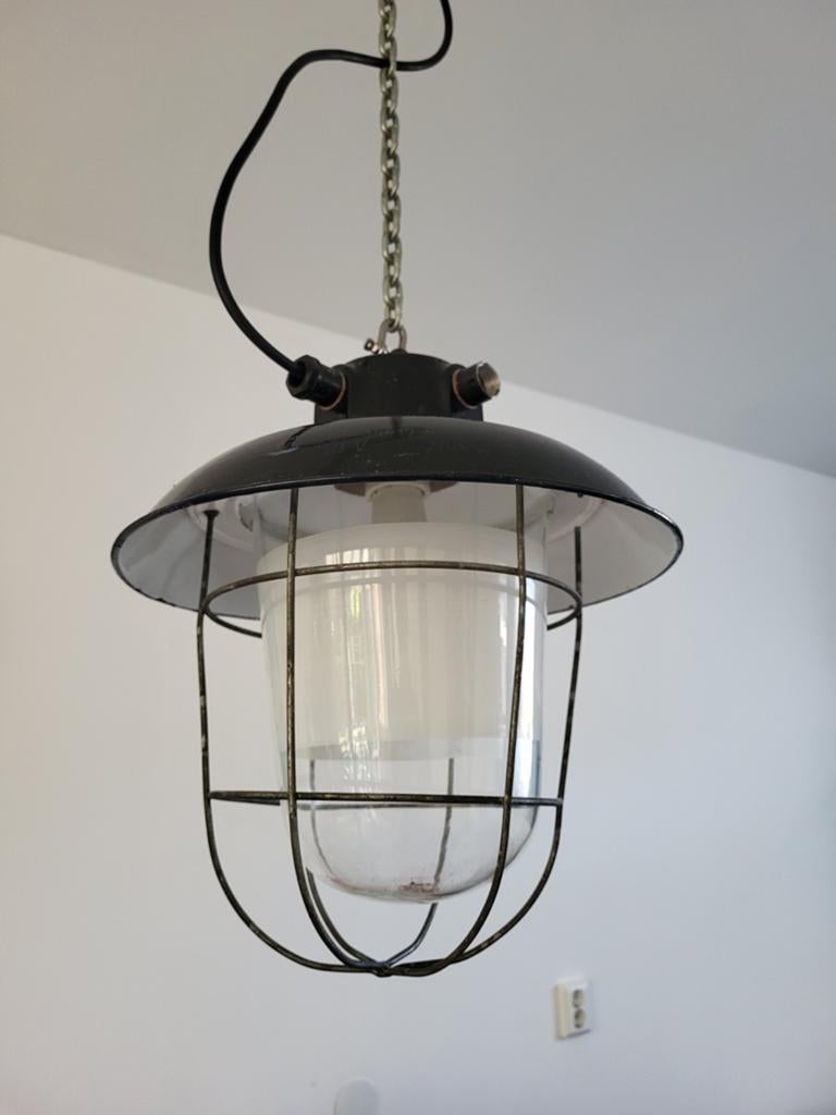 Industriële hanglamp,  zwart, Gebruikt, Ophalen of Verzenden, Glas, Minder dan 50 cm