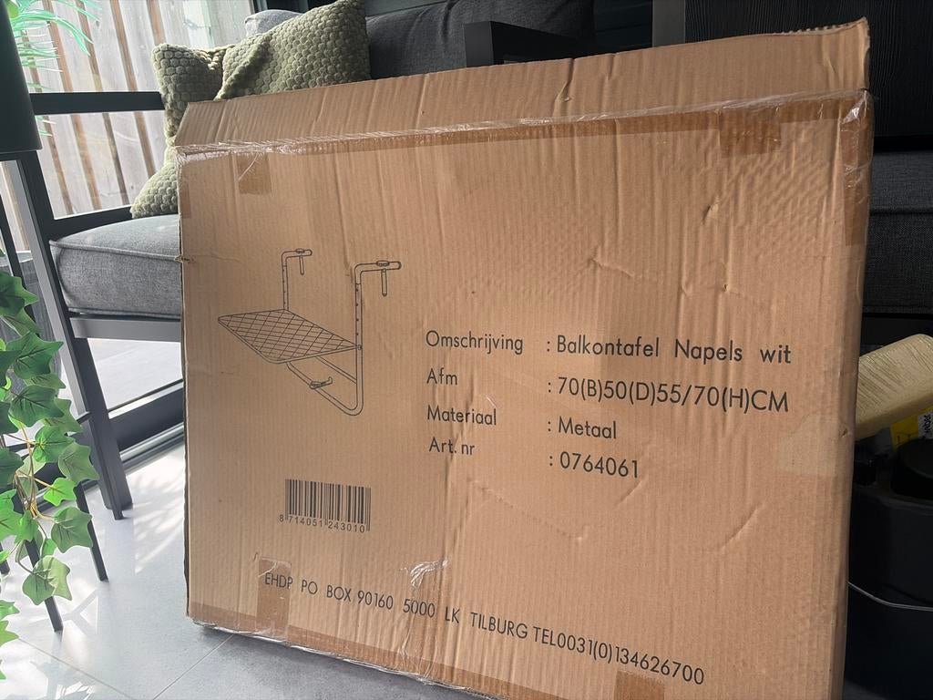 Balkontafel Napels wit - Compact en praktisch, Tuin en Terras, Tuintafels, Nieuw, Rechthoekig, Metaal, Ophalen of Verzenden