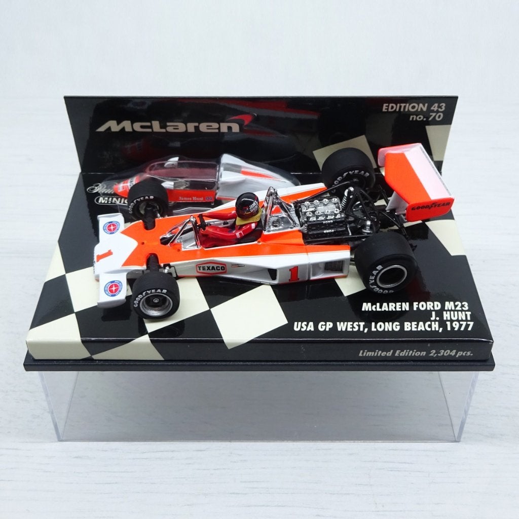 Minichamps 1:43 - McLaren Ford M23 1977 Long Beach J. Hunt, Ophalen of Verzenden, Zo goed als nieuw, Auto, MiniChamps