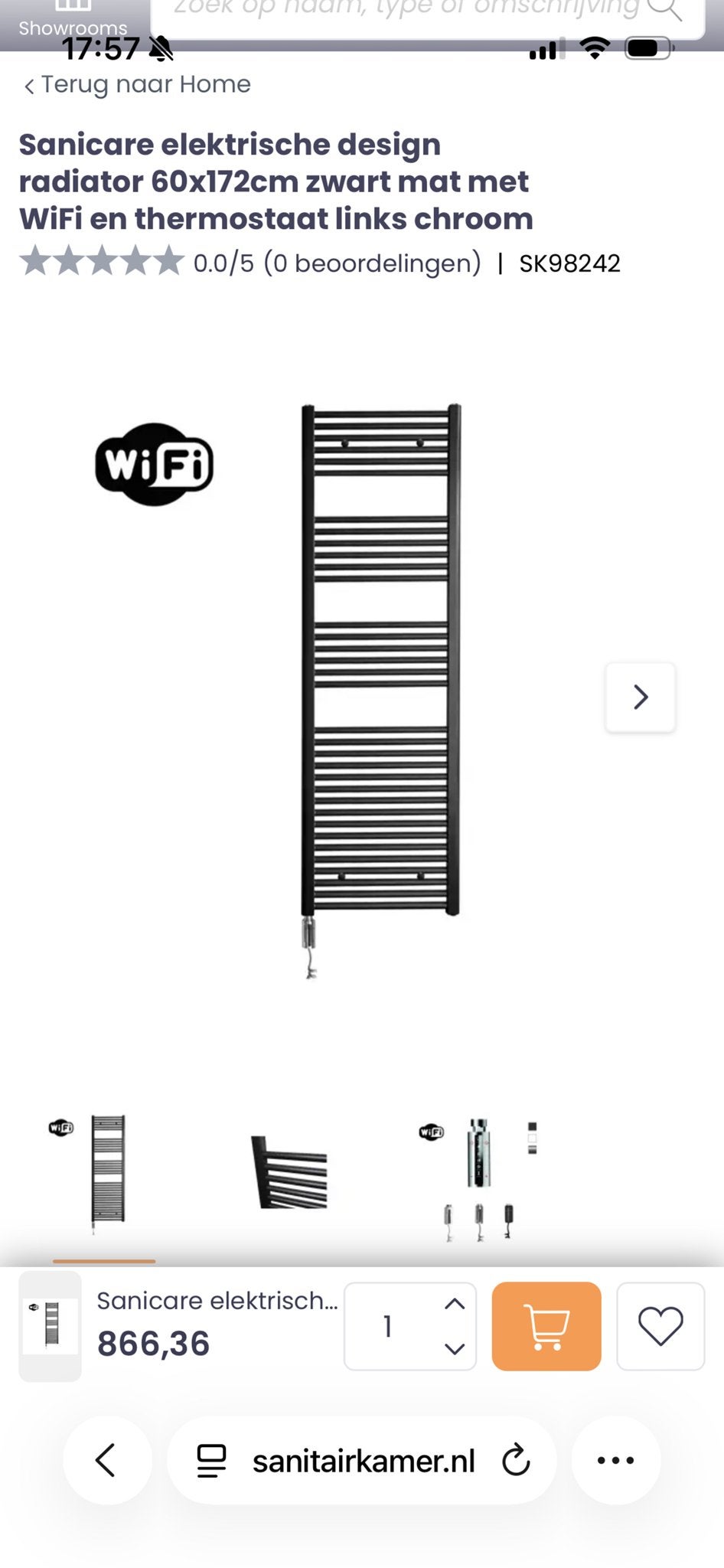 Sanicare elektrische design radiator 60x172cm zwart mat, Doe-het-zelf en Verbouw, Verwarming en Radiatoren, Ophalen, Radiator