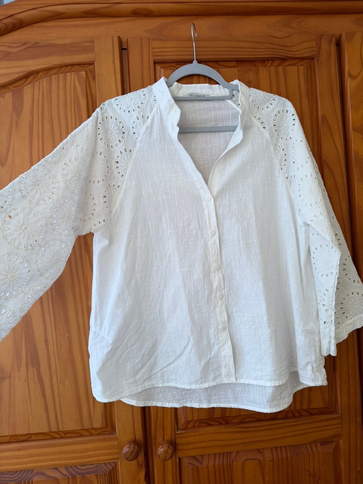 Delvins dames wit blouse broderie S 36 oversize overhemd, Verzenden, Zo goed als nieuw, Maat 36 (S), Wit