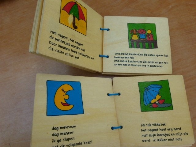 Houten boekjes VROLIJKE VERSJES en LIEDJES van TOI-TOYS, Ophalen of Verzenden, Zo goed als nieuw, 3 tot 4 jaar