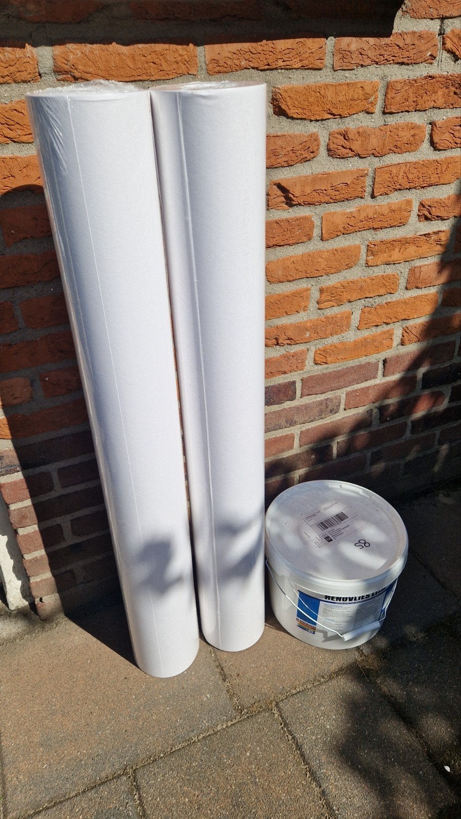 2 rollen renovlies + 2x 10 liter behanglijm – wit – nieuw, Ophalen, Renovlies, 75 m² of meer, Wit