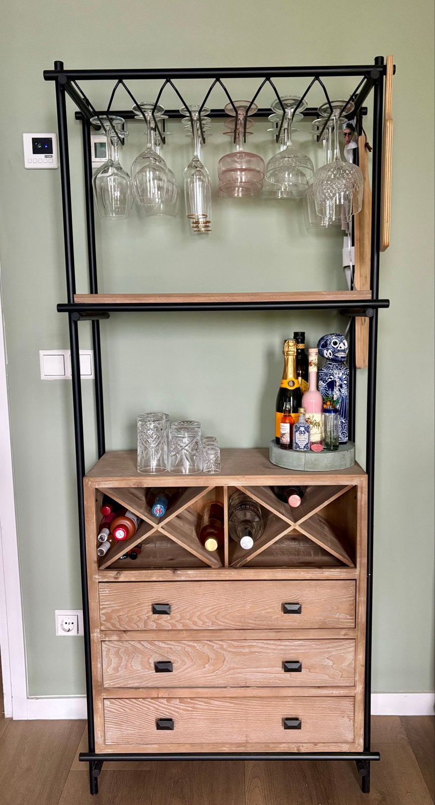 Wijnrek/Barmeubel met glazenhouder en lades, Ophalen, Gebruikt, 50 tot 100 cm, Met lade(s)