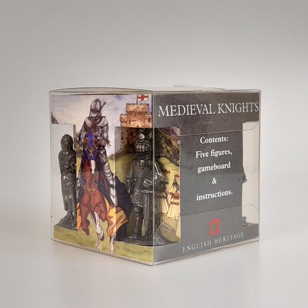 Medieval Knights - bordspel met 5 tinnen ridder figuurtjes, Ophalen of Verzenden, Zo goed als nieuw