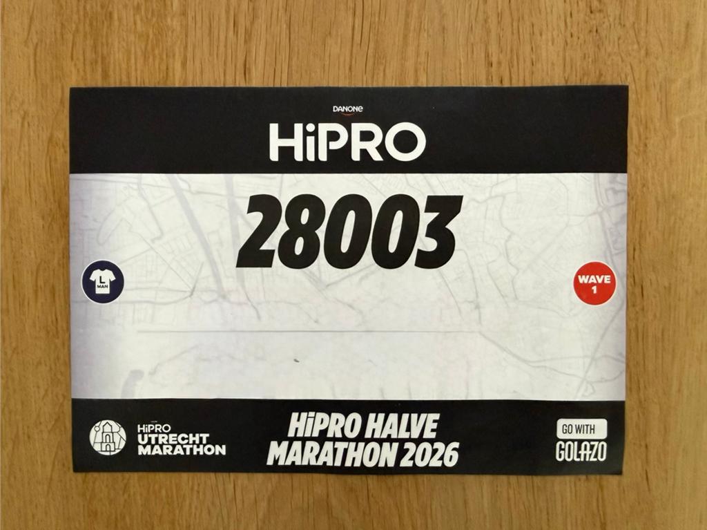 Startbewijs halve marathon utrecht (evt met shirt), Eén persoon