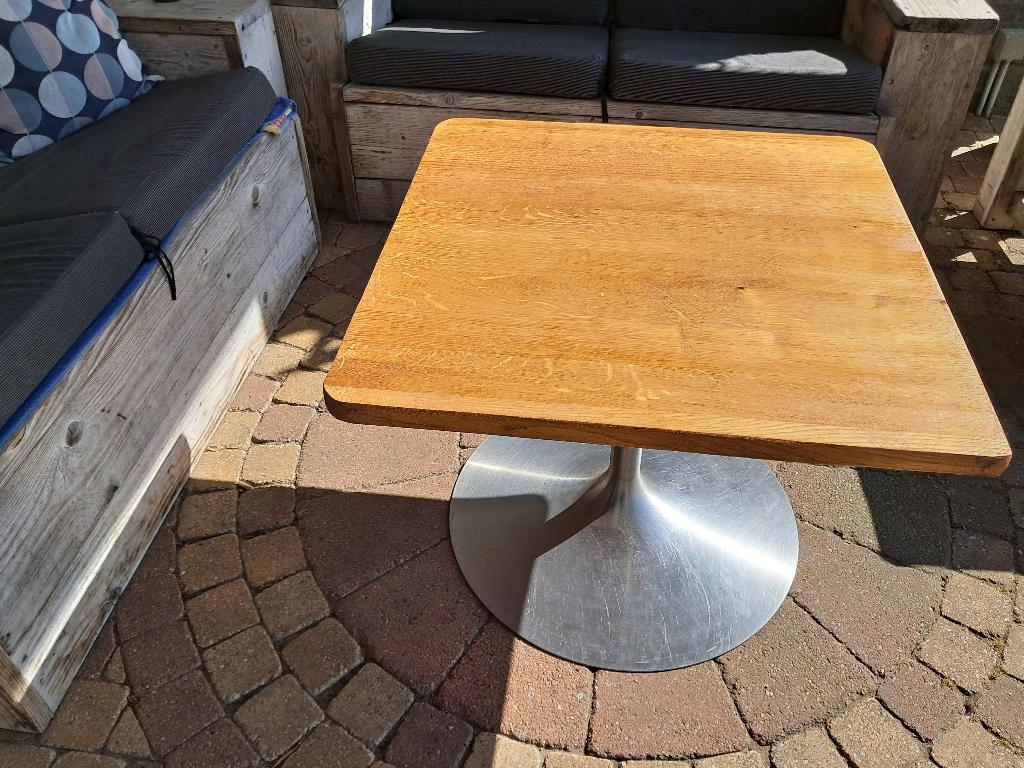 Eikenhouten bijzet tafel met RVS poot, Ophalen, 50 tot 100 cm, 50 tot 75 cm, Eigen ontwerp