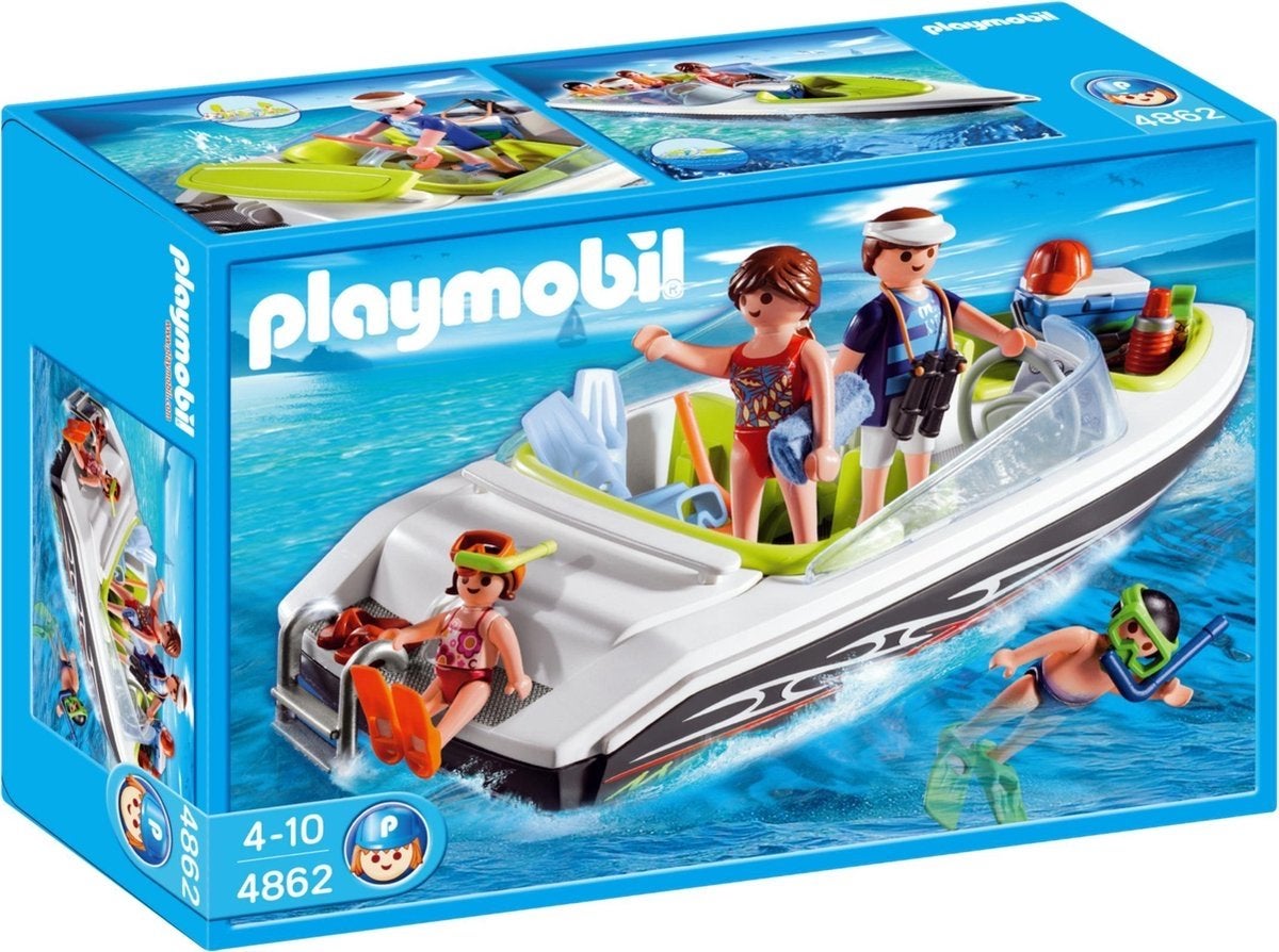Playmobil 4862 Familie Motorboot met waterskiër, Gebruikt, Complete set, Ophalen of Verzenden, Boot/Schip