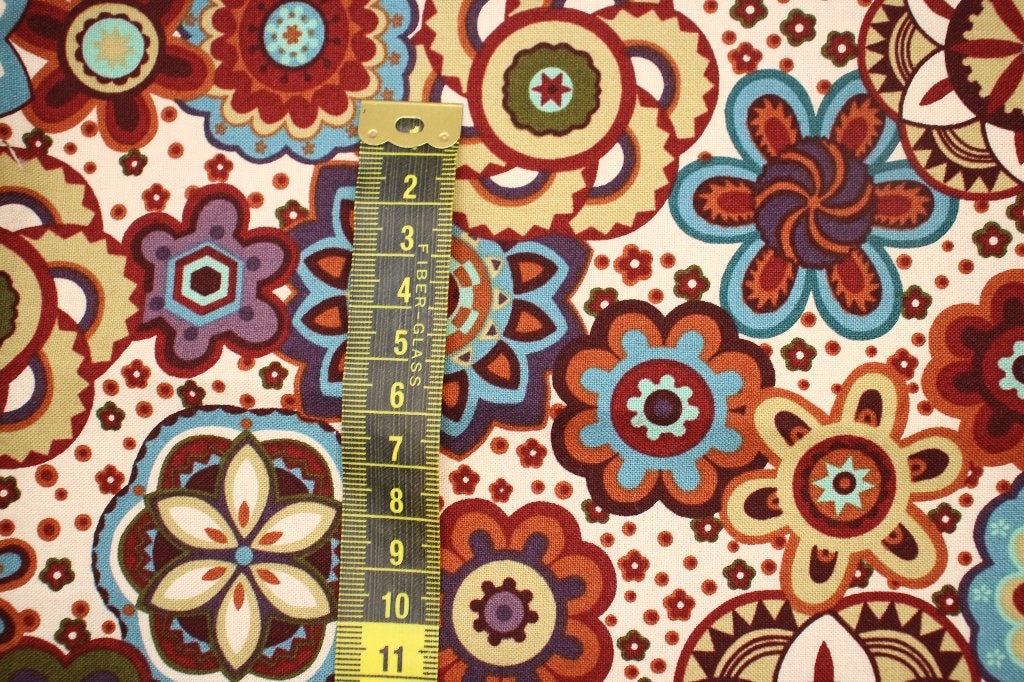 Coupon 100% katoen stof - beige wit blauw bloemen #4074, Nieuw, Ophalen of Verzenden, 30 tot 120 cm, Katoen