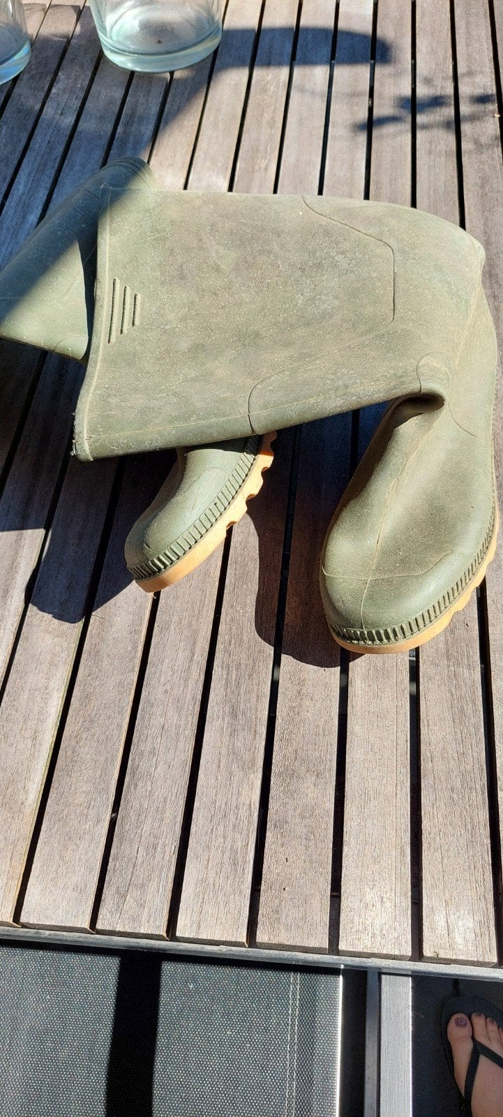 Groene rubberen regenlaarzen size10, Tuin en Terras, Werkkleding, Ophalen of Verzenden, Gebruikt, Heren, Laarzen