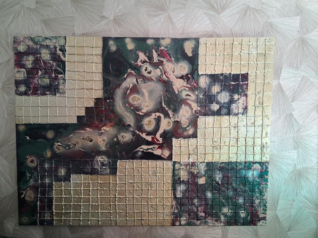 Handgemaakt acryl schilderij met reliëf 90x120 cm, Ophalen