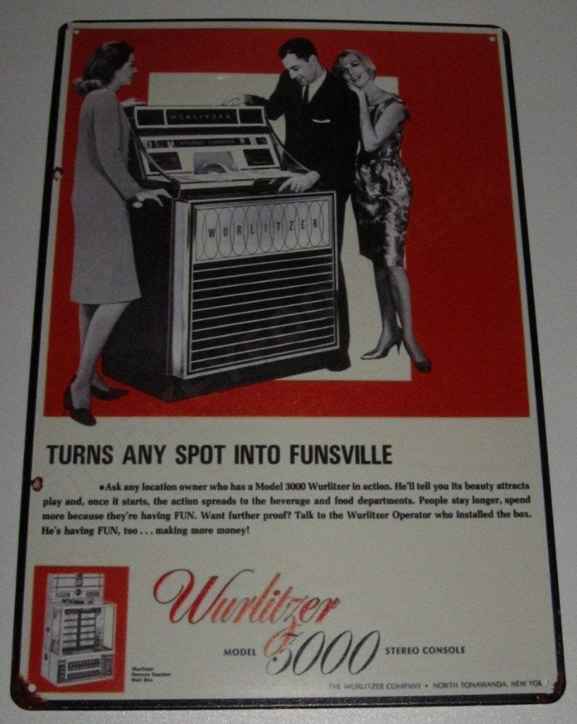 WURLITZER JUKEBOX : Bord Wurlitzer Jukebox - Model 3000, Verzamelen, Merken en Reclamevoorwerpen, Verzenden, Nieuw, Reclamebord