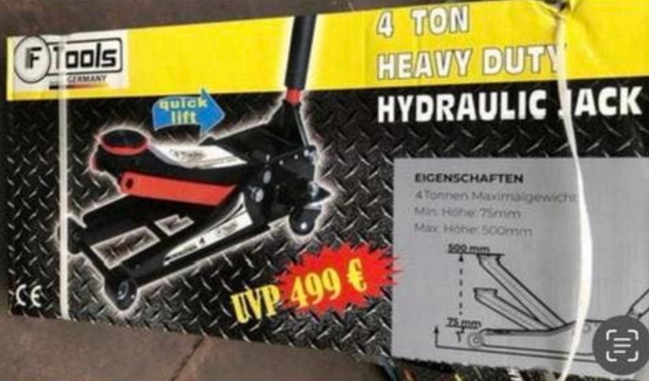 F Tools 4 Ton Heavy Duty Hydraulische Krik NIEUW, Ophalen, Nieuw