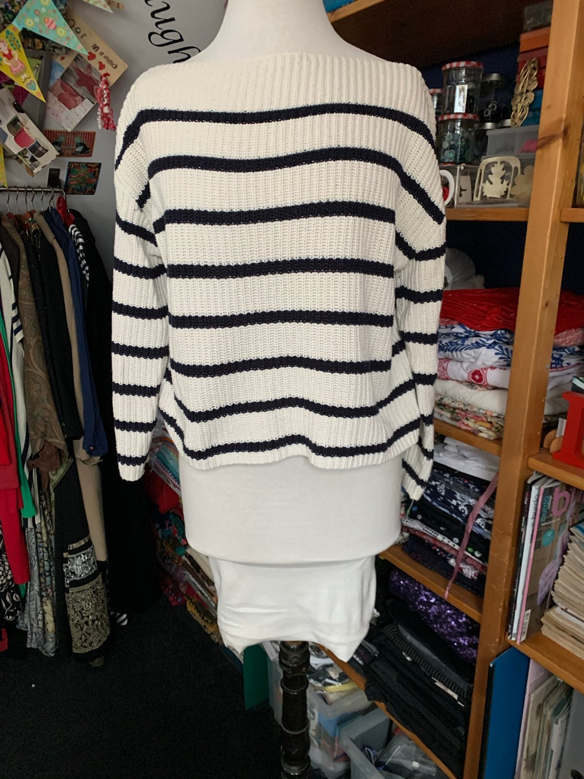 H&M Marine Trui - Wit met Donkerblauwe Strepen, Ophalen of Verzenden, Gedragen, Maat 38/40 (M), Wit