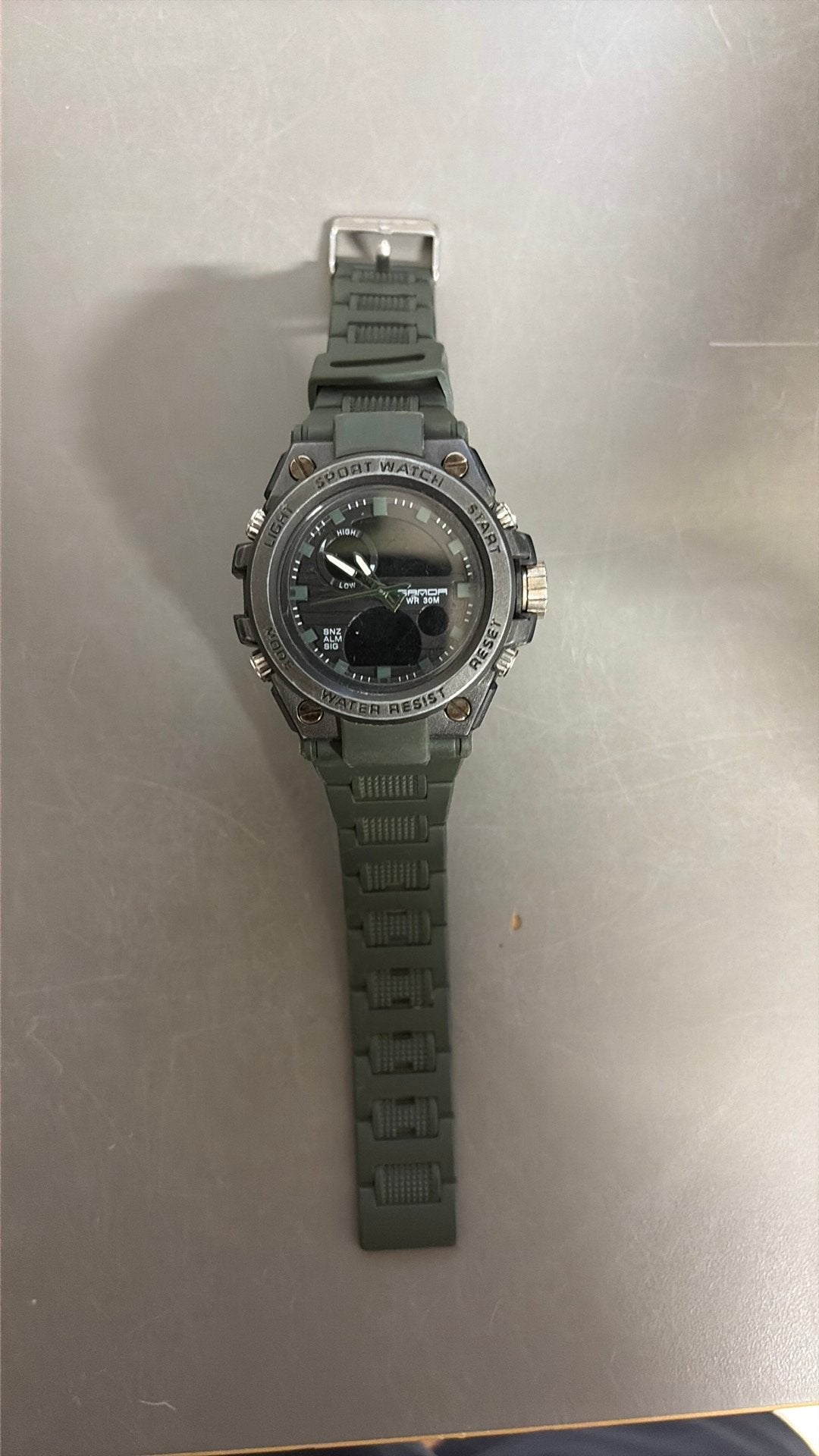 SANDA 739 Dual Display Heren Sporthorloge - Army Green, Ophalen of Verzenden, Zo goed als nieuw, Kunststof, Overige merken