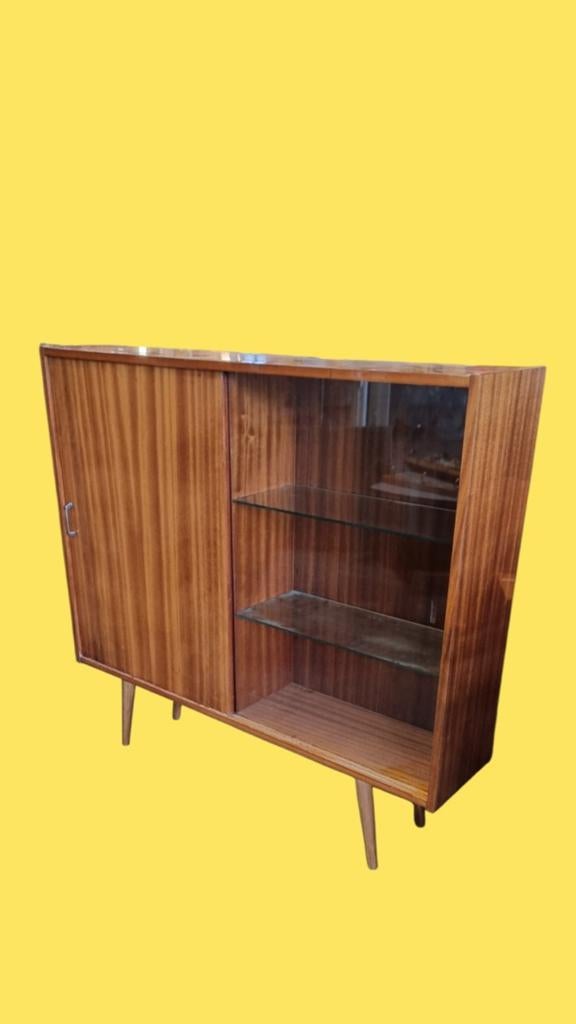 Vintage wandkast met vitrine jaren 60, Ophalen, Gebruikt, ,, ,