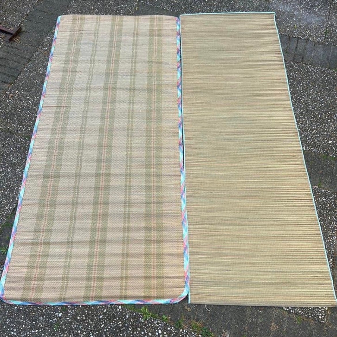 2x Stevige Rietmatten: Geruit & Effen - Strand/Picknick, Ophalen