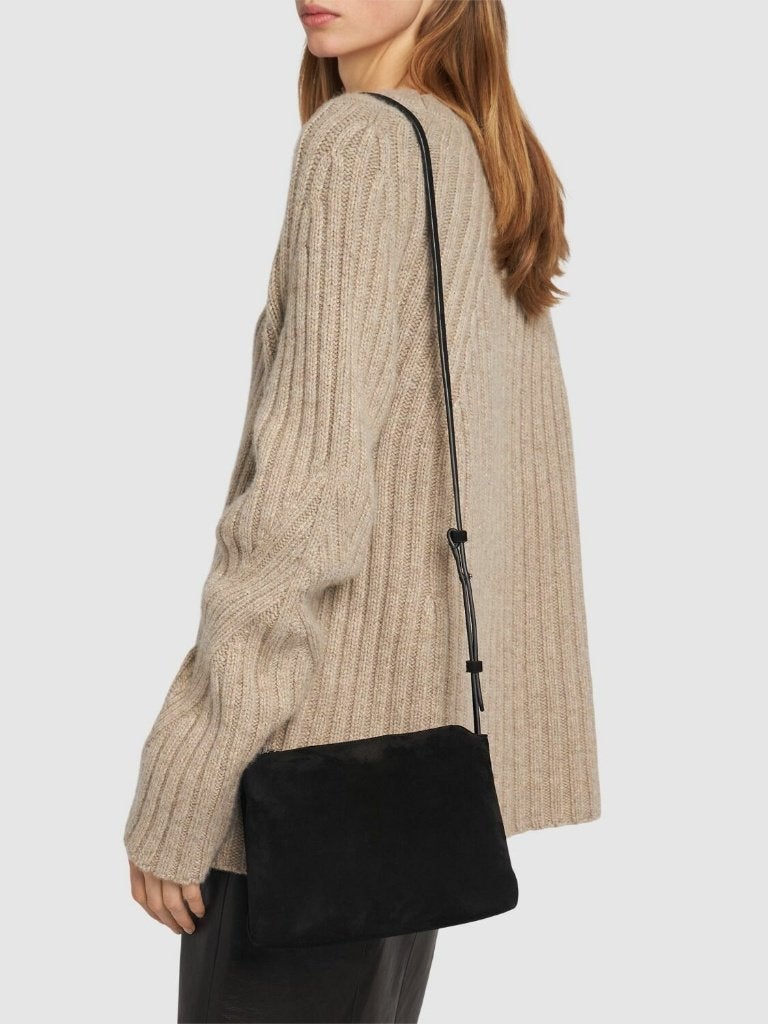 khaite lina black suede clutch crossbody bag tas, Ophalen, Zo goed als nieuw, Zwart, Handtas