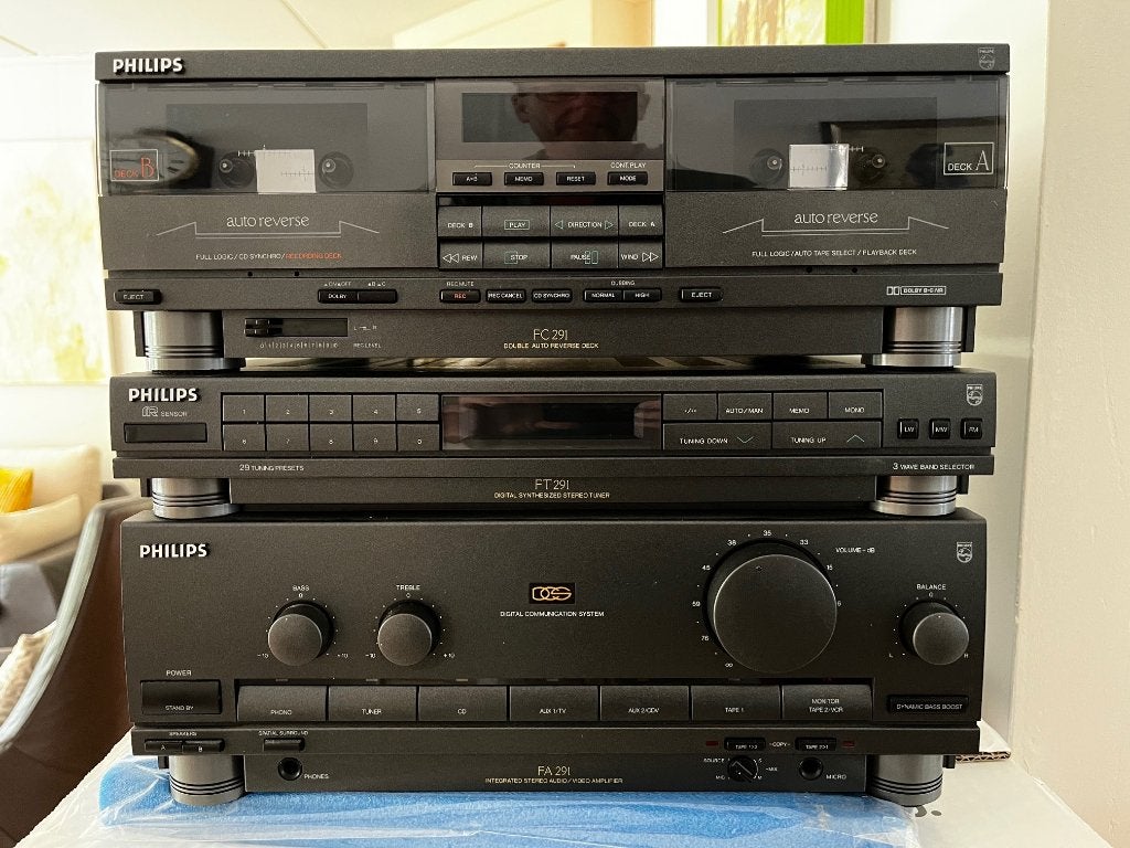 Philips stereo, tuner, radio, dubbel cassette FA/FC/FT 291, Philips, Tuner of Radio, Zo goed als nieuw, Losse componenten