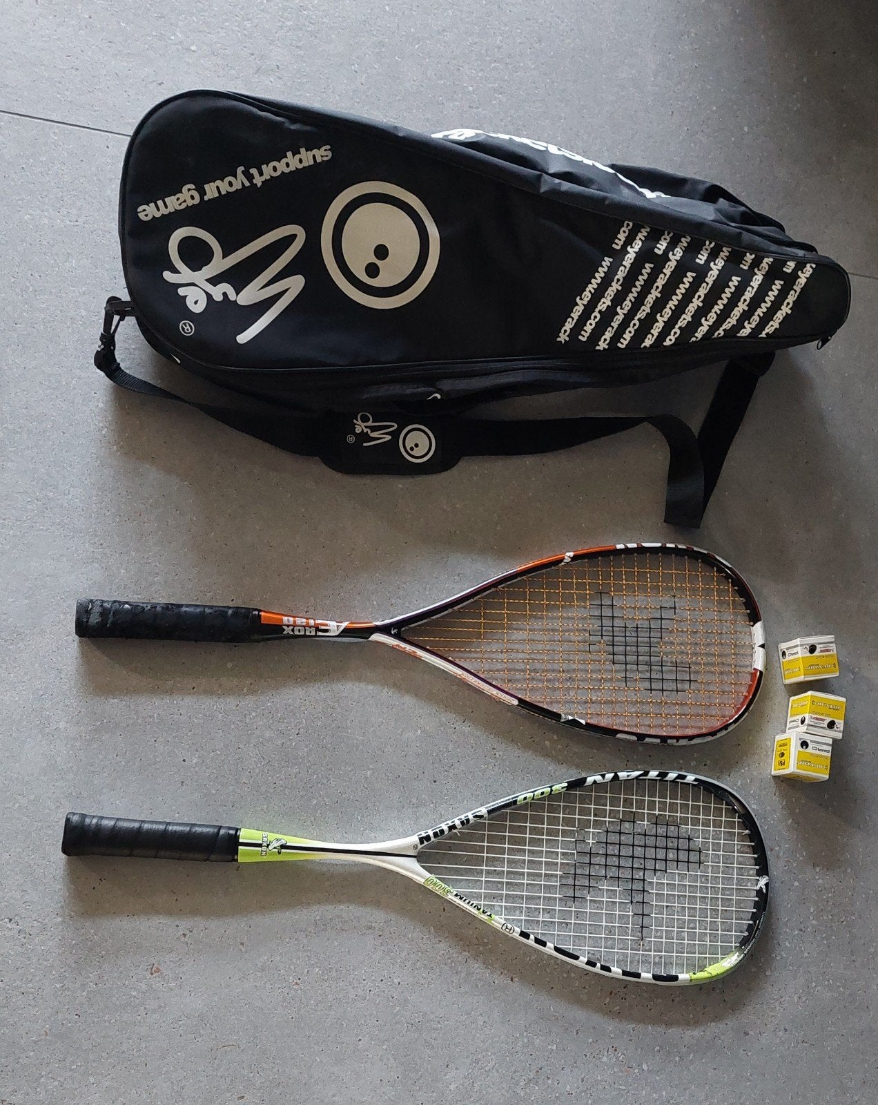 Squash rackets set (2 rackets, 3 ballen, hoes), Sport en Fitness, Squash, Ophalen of Verzenden