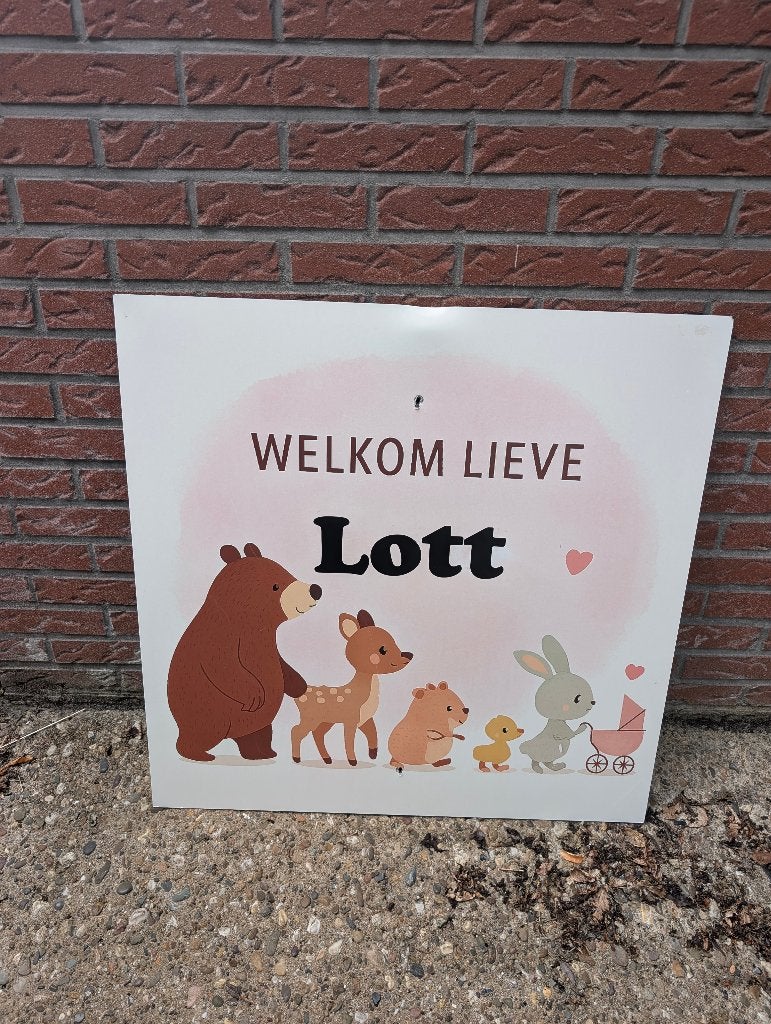 Geboortebord Dierenparade - Meisje Geboren - Ooievaar, Kinderen en Baby's, Ophalen, Gebruikt, Geboortebord
