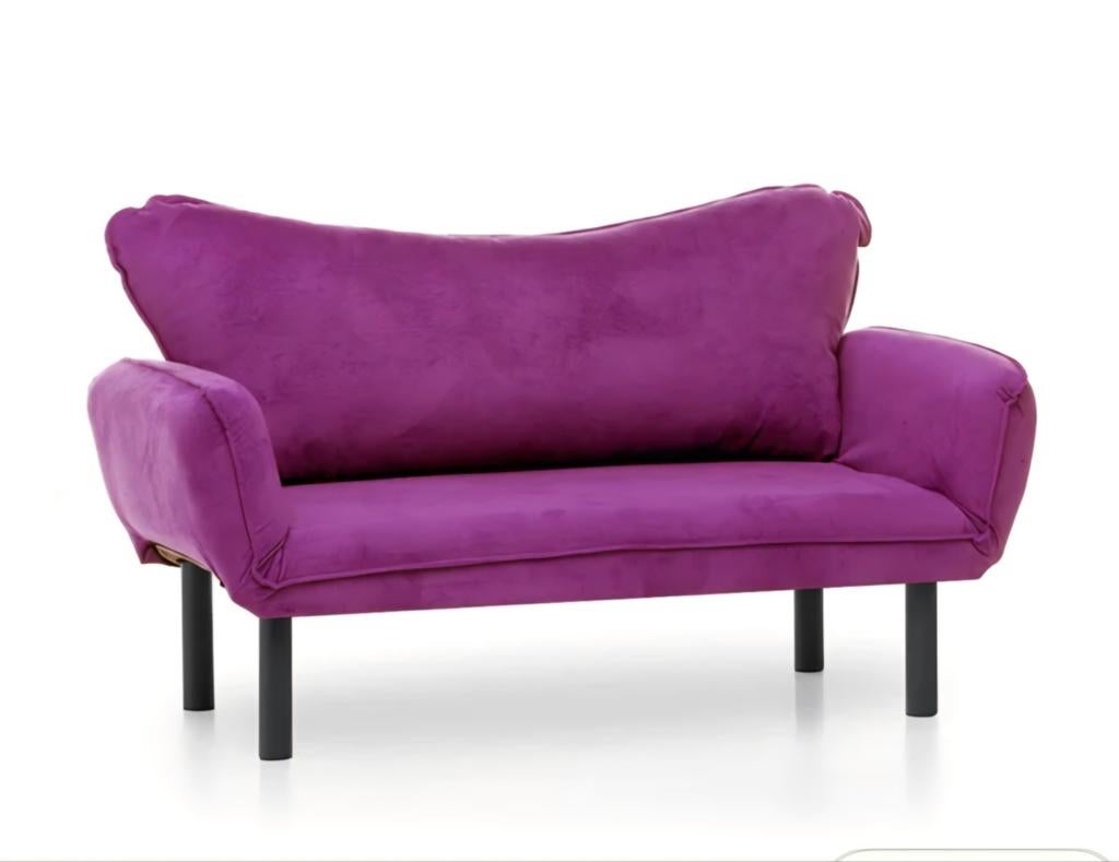 Klein paars velvet bankje met verstelbare armleuningen, Ophalen, Gebruikt, Minder dan 75 cm, Tweepersoons