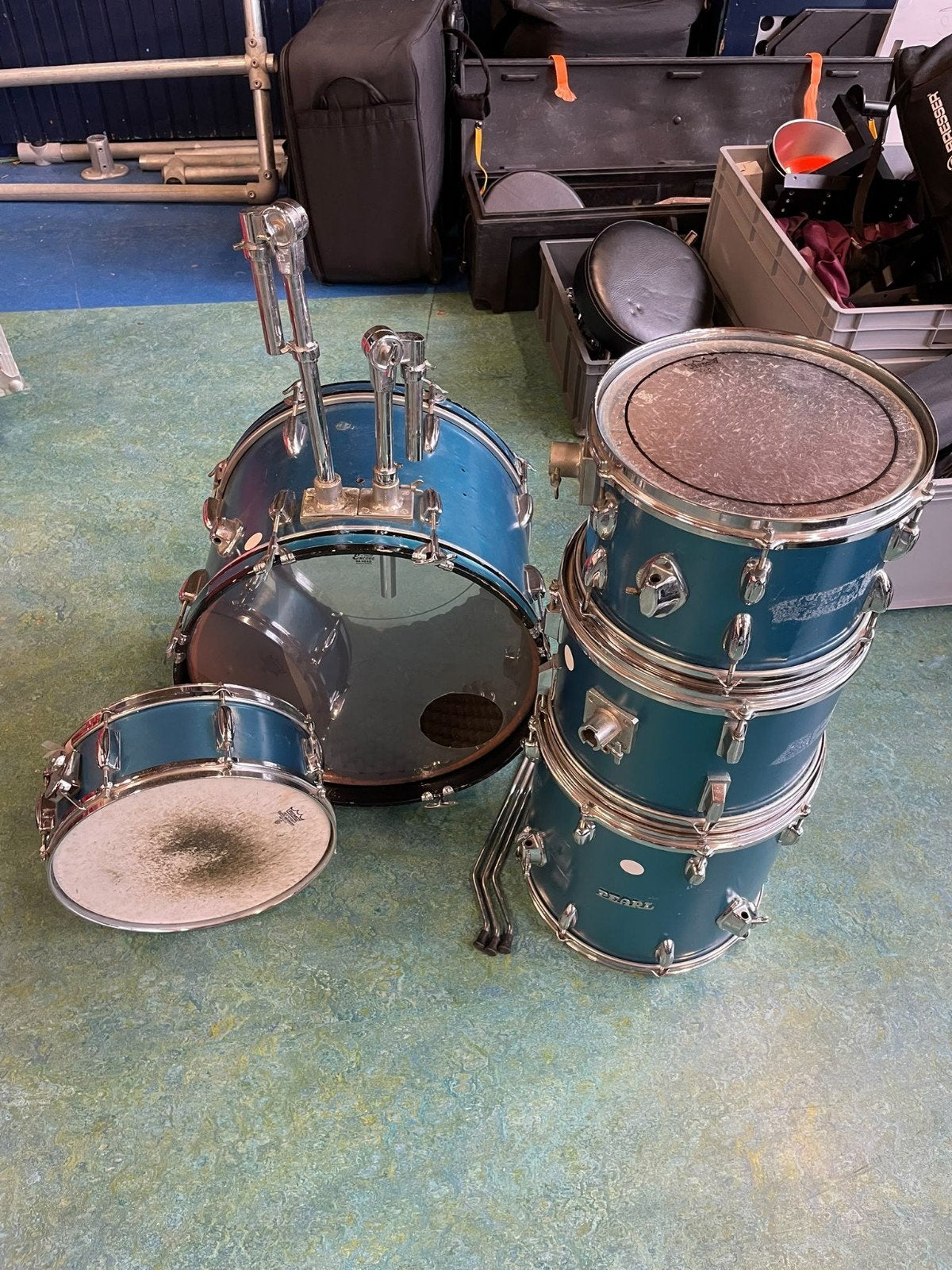 Vintage Pearl drumstel – 5-delig – blauw – jaren 60/70, Ophalen, Gebruikt, Pearl