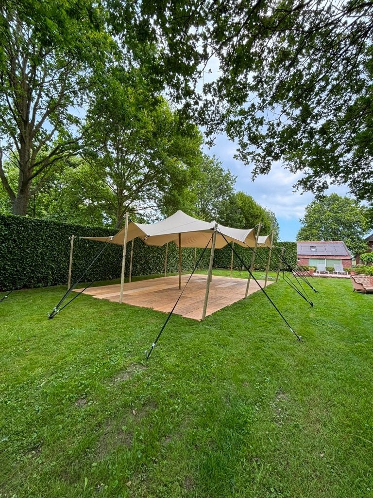 6,5 x 10 meter Stretchtent, compleet & direct inzetbaar, Overige typen, 6 meter of meer, Zo goed als nieuw, 8 meter of meer