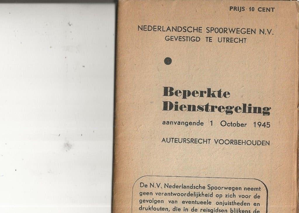 Utrecht Ned Spoorwegen Dienstregeling 1 oct 1945 O B Bommel, Ophalen of Verzenden, 1940 tot 1960, Ongelopen, Utrecht