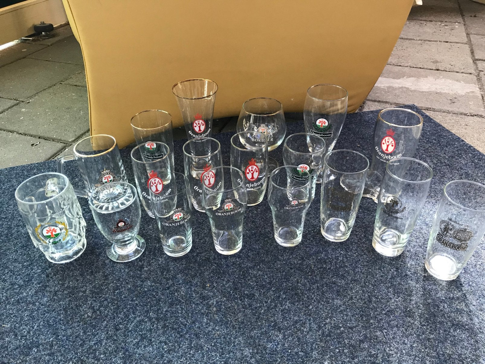 Oranjeboom glazen incl. laarsje, Ophalen of Verzenden, Zo goed als nieuw, Bierglas