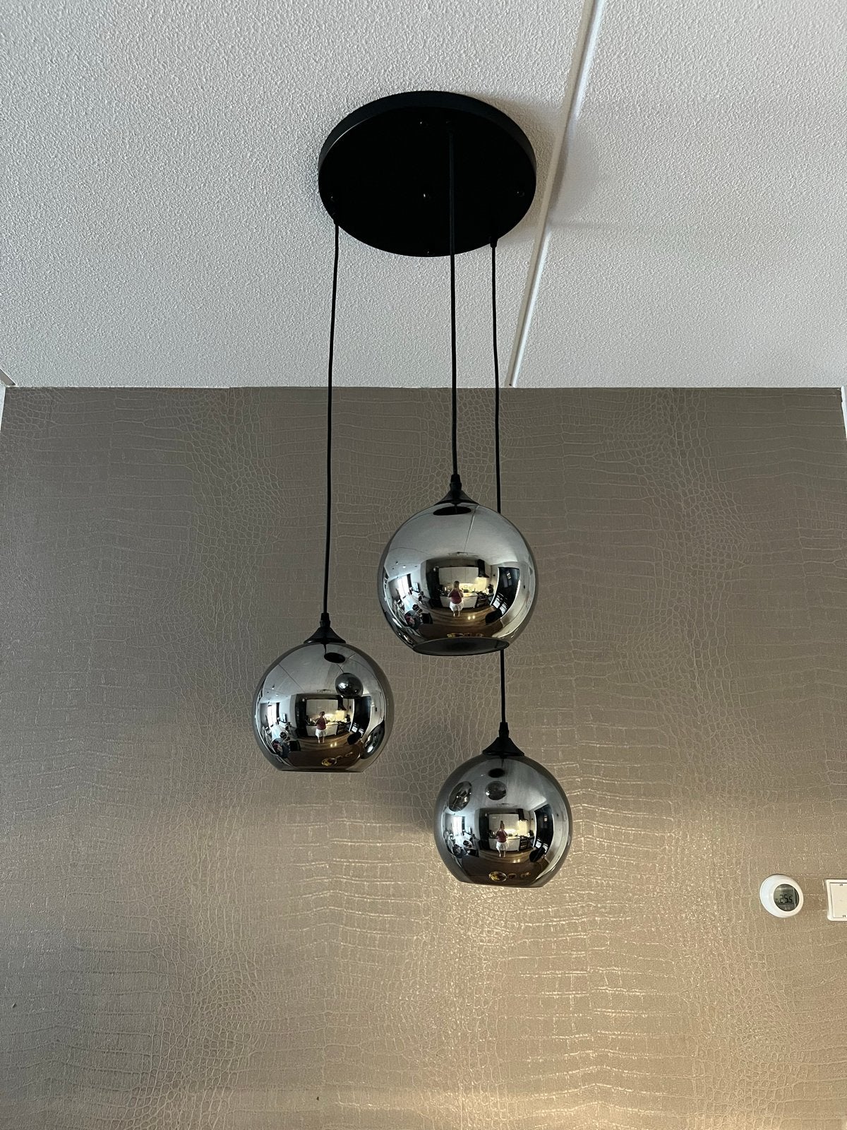 Hanglamp met 3 glazen bollen Illusion smoking glass, Ophalen, Zo goed als nieuw, Glas, E27 (groot)