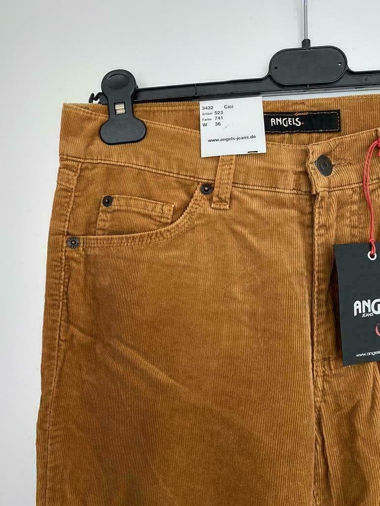 F1120 Nieuw: broek Angels Cici mt 36=S -bruin o-geel L32 rib, Kleding | Dames, Broeken en Pantalons, Geel, Nieuw, Ophalen of Verzenden