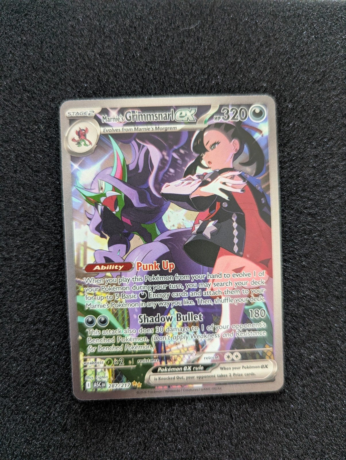Grimmsnarl EX 287/217 NM Pokémon Kaart, Ophalen of Verzenden, Zo goed als nieuw, Losse kaart